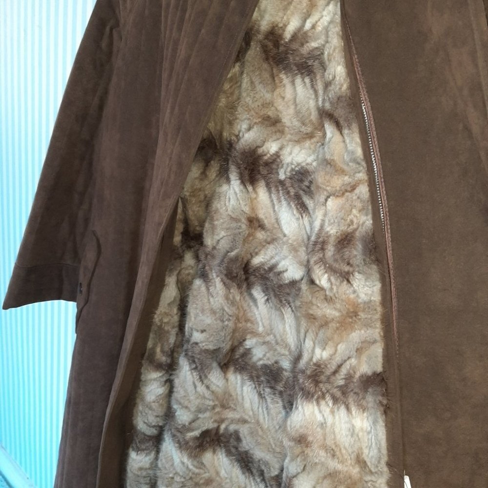 Sterling Stall fur and washable suede overcoat